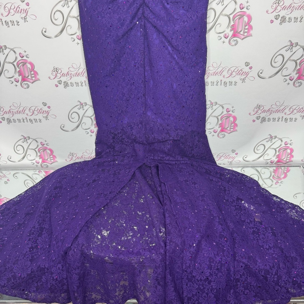Reign on dress fancy sparkly rutched purple ball gown formal open slit mermaid - Picture 5 of 16